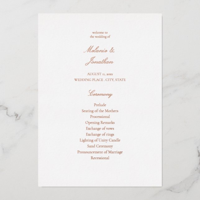 Programme de cérémonie de mariage élégant blanc (Recto)