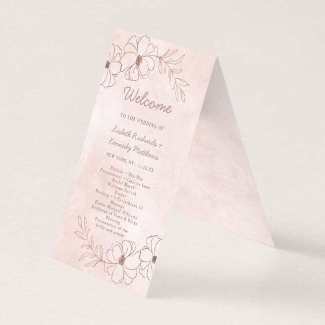 Programme de Cérémonie de Mariage en or rose et Ro (Front)