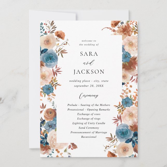 Programme de cérémonie de Mariage Floral Beige & D (Devant)