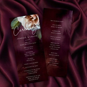 Programme de cérémonie de Mariage floral foncé + M