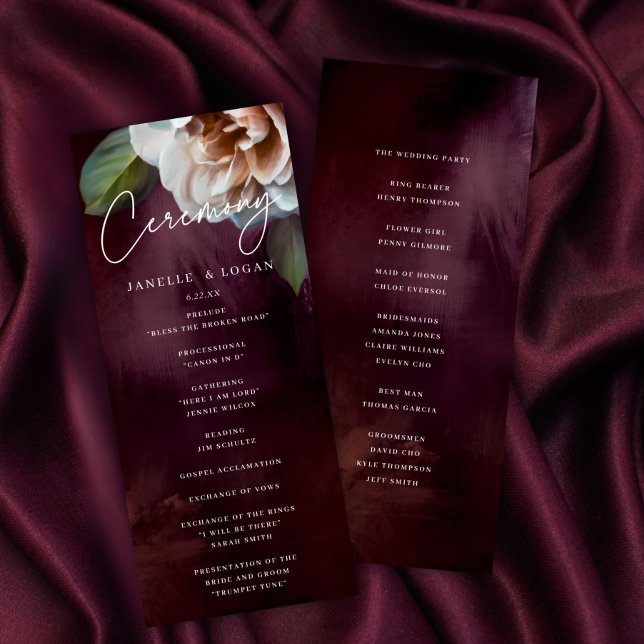 Programme de cérémonie de Mariage floral foncé + M (Créateur téléchargé)