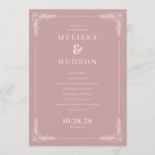 Programme de cérémonie de mariage floral rose roma