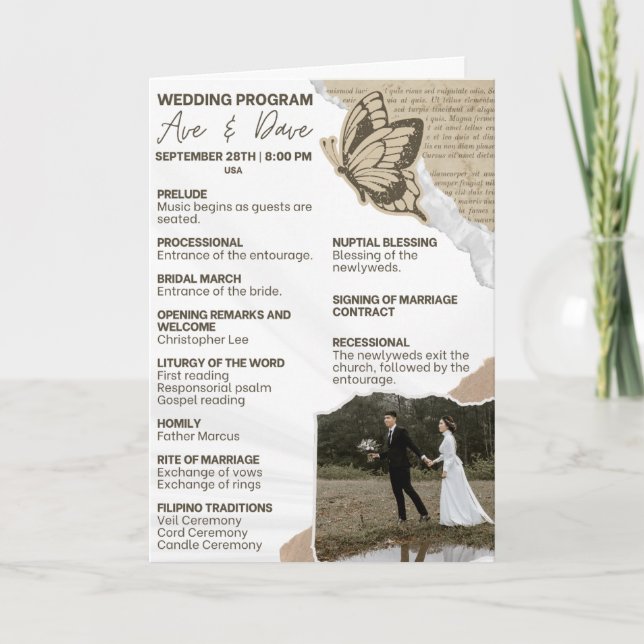 Programme de cérémonie de mariage – Papier déchiré (Devant)