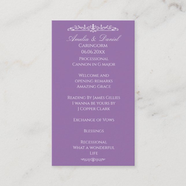 Programme de cérémonie de mariage Régence Violet (Devant)