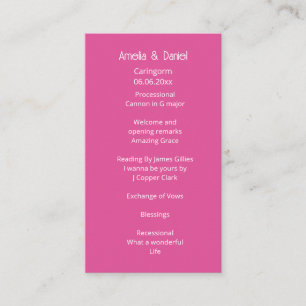 Programme de cérémonie de mariage Rose framboise