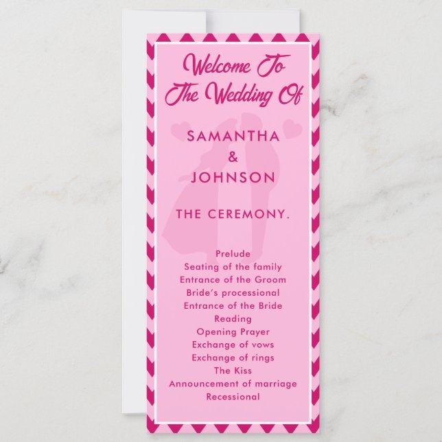 Programme de cérémonie de mariage rose fuchsia à c (Devant)