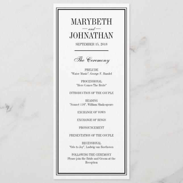 Programme de cérémonie de mariage simple et élégan (Devant)