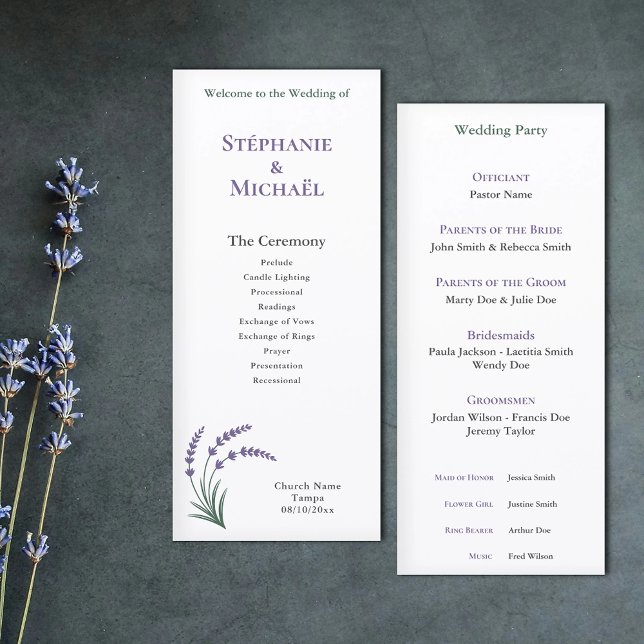 Programme de cérémonie de mariage simple lavande (Simple Lavender Wedding Ceremony Program)