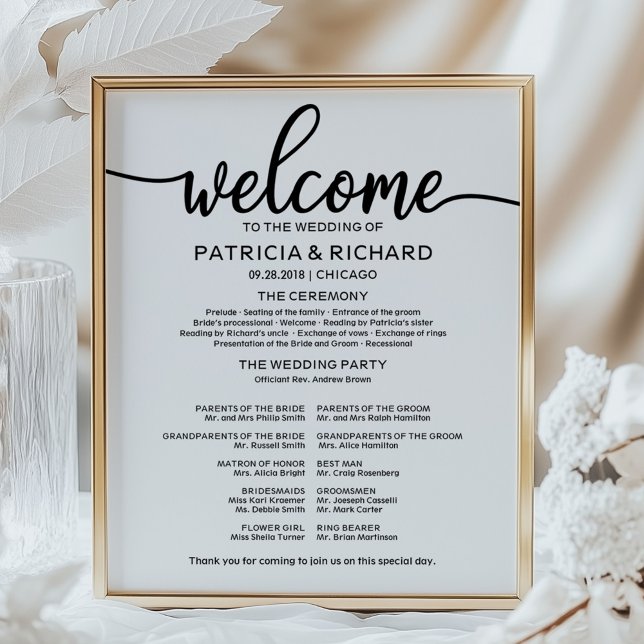 Programme de cérémonie de mariage Tableau simple c (Créateur téléchargé)