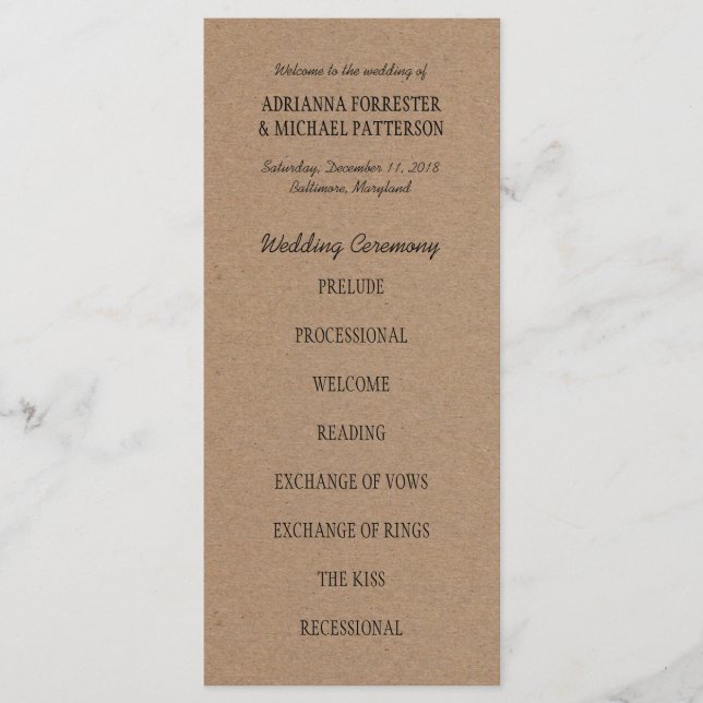 Programme de cérémonie des mariages | Papier Kraft (Devant)
