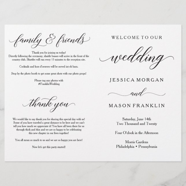 Programme de cérémonie des mariages Programmes sui (Devant)