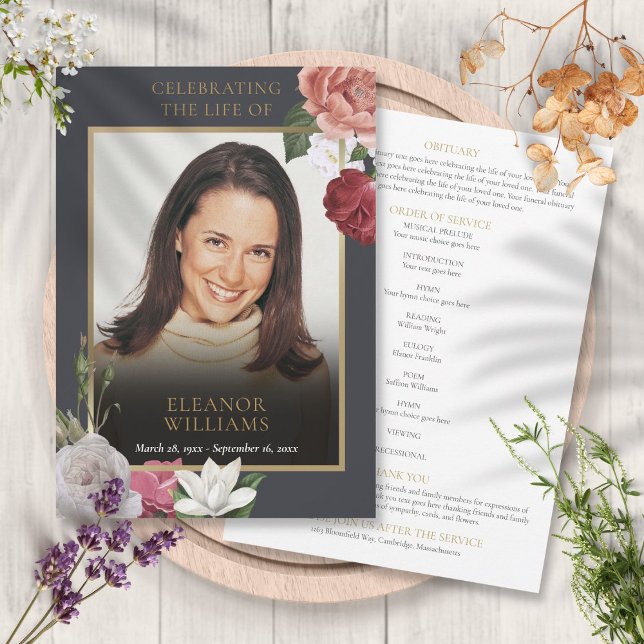 Programme de cérémonie funéraire avec photo et fle (Funeral Floral Photo Order Of Service Program)