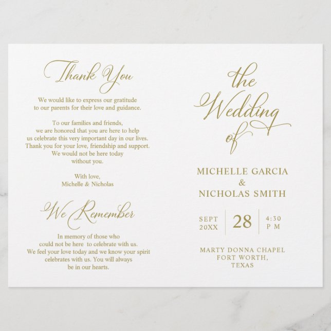 Programme de cérémonie mariage Classy Elegant Gold (Devant)