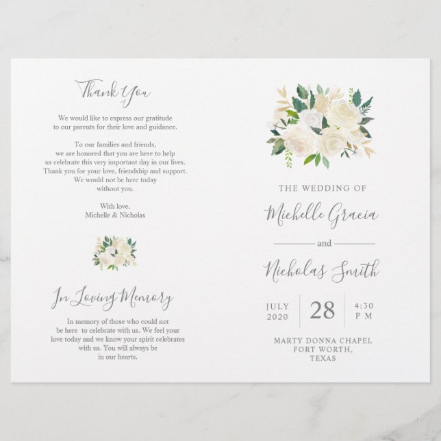 Programme de cérémonie mariage Crème Aquarelle Flo (Devant)