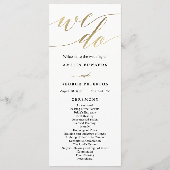 Programme de Cérémonie Mariage de script moderne F (Devant)