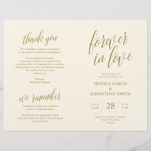 Programme de cérémonie mariage, Elegance Script Go (Devant)