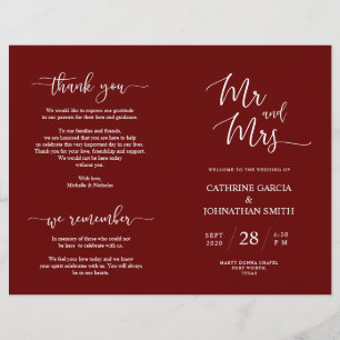 Programme de cérémonie mariage, Élégant Script Bou