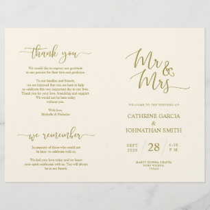 Programme de cérémonie mariage, Élégant Script Gol