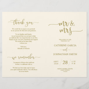 Programme de cérémonie mariage, Élégant Script Gol