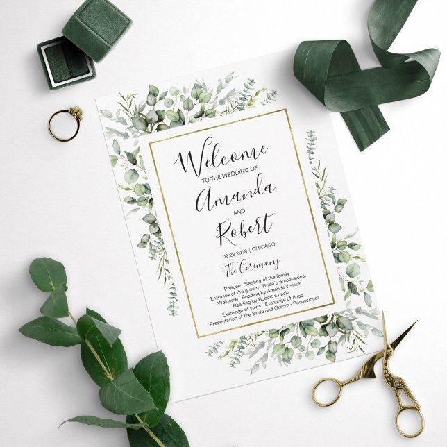 Programme de cérémonie Mariage Gold Greenery Water (Créateur téléchargé)