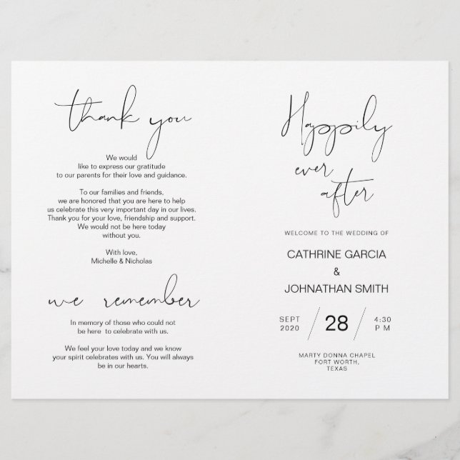 Programme de cérémonie mariage, minimaliste modern (Devant)