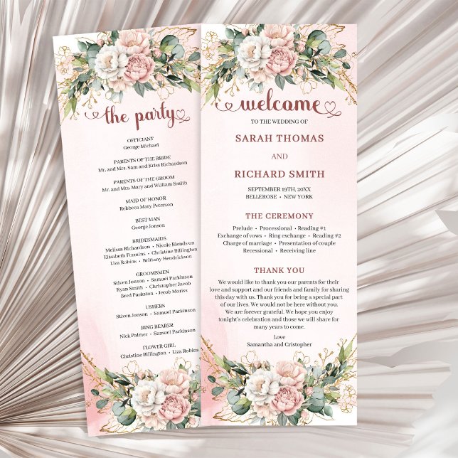 Programme de fleurs et de verdure en or rose intem (Timeless Rose Gold Flowers and Greenery Program)