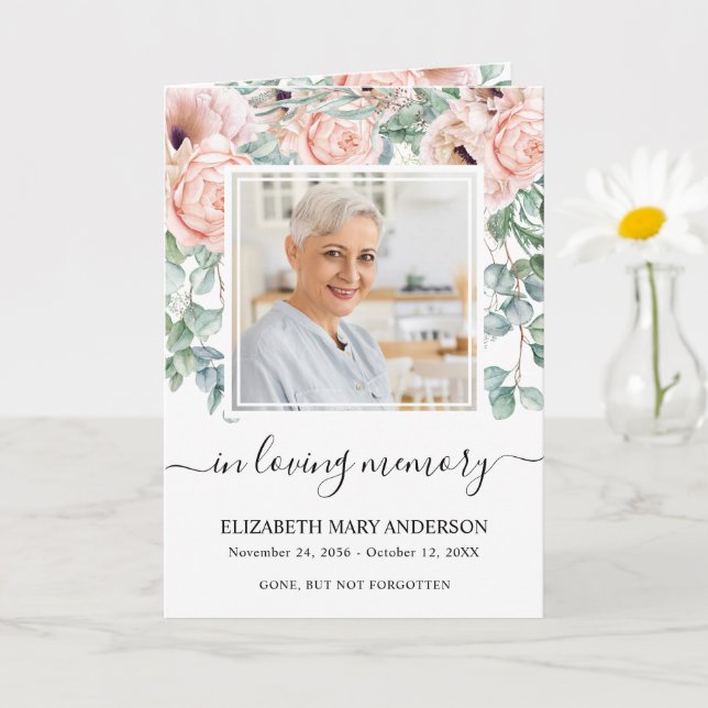 Programme de funérailles commémoratif floral rose (Petite plante)