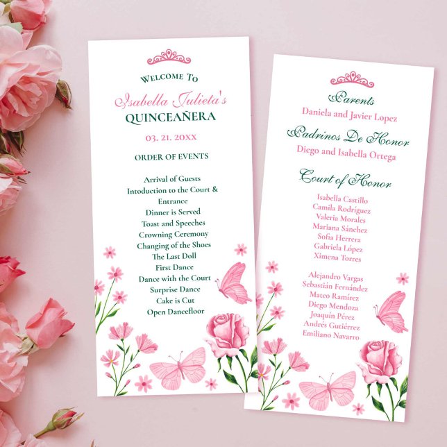 Programme de l'ordre des événements Blush Pink Qui (Blush Pink Quinceañera Order of Events Program)