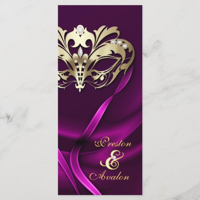 Programme de mariage à bijoux rose mascarade or (Devant)