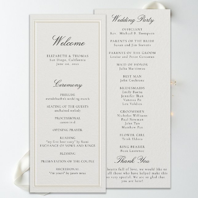 Programme de mariage à cadre écru classique modern (modern classic wedding program ecru double frame elevated formal traditional calligraphy stately)