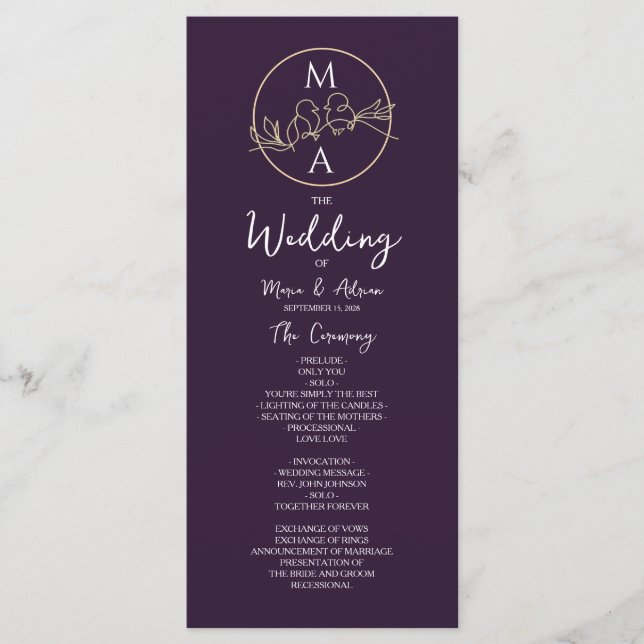 Programme de mariage à calligraphie élégante (Devant)