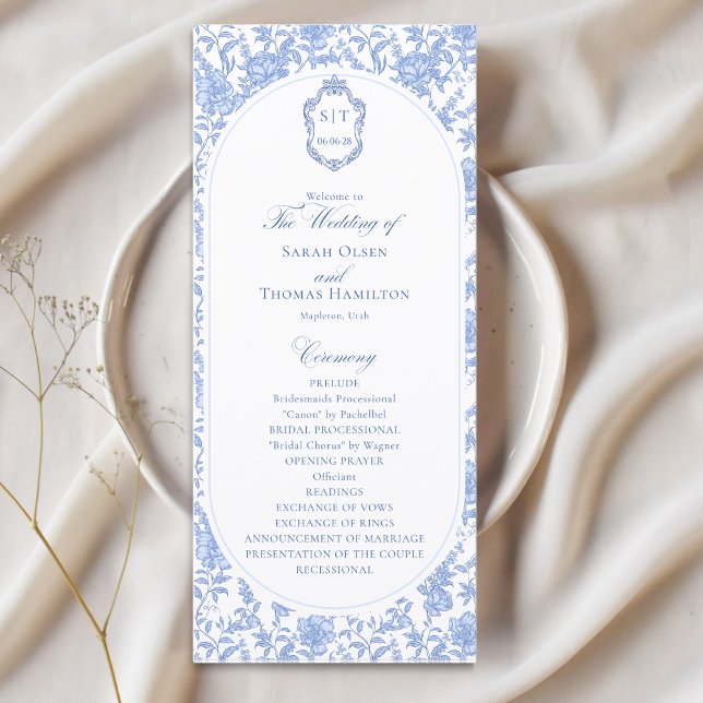 Programme de mariage à fleurs bleues et blanches e (Créateur téléchargé)