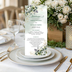 Programme de mariage à l'aquarelle botanique vert 