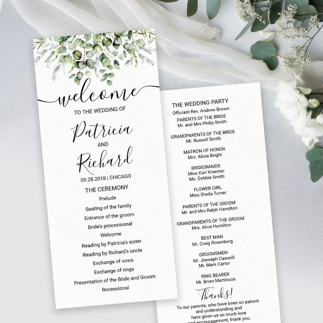 Programme de mariage à l'aquarelle Eucalyptus Verd (Créateur téléchargé)