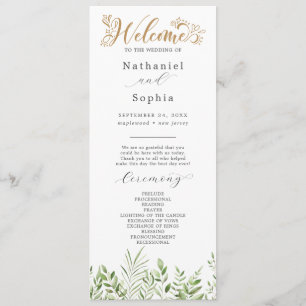 Programme de mariage à l'aquarelle Gold Green
