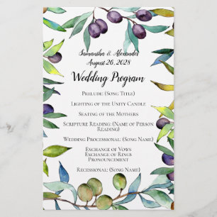 Programme de mariage à l'aquarelle toscane aux oli