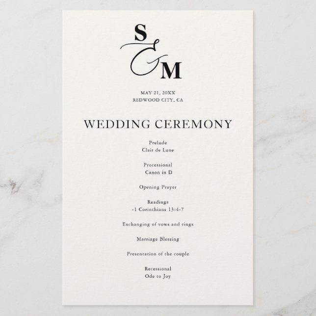 Programme de mariage à l'esperluette de monogramme (Devant)