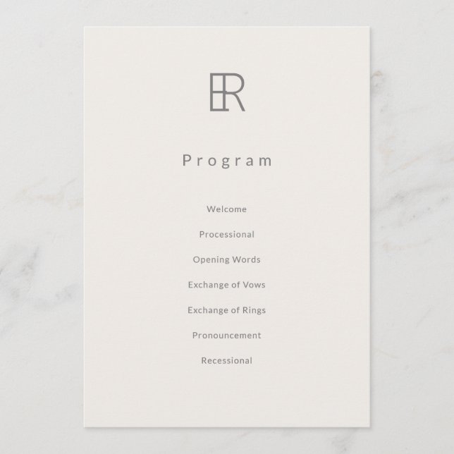 Programme de mariage à monogramme minimal moderne (Devant)