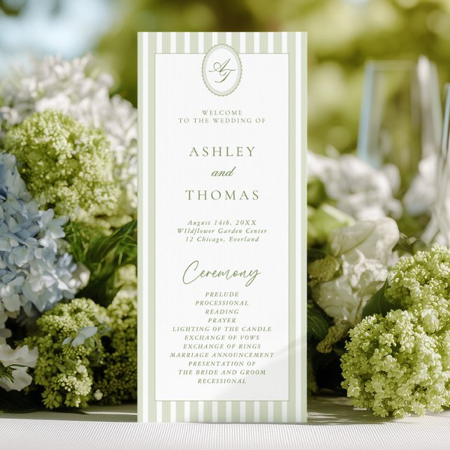 Programme de mariage à rayures vert sauge (Créateur téléchargé)