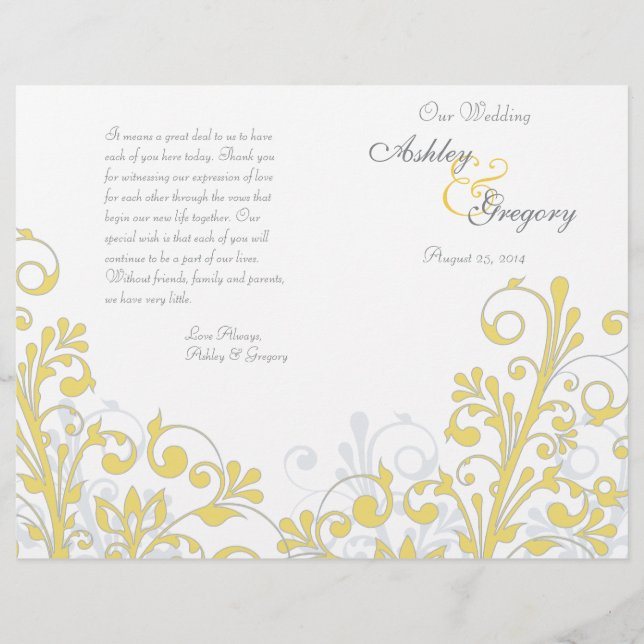 Programme de mariage Abstrait jaune et blanc (Devant)
