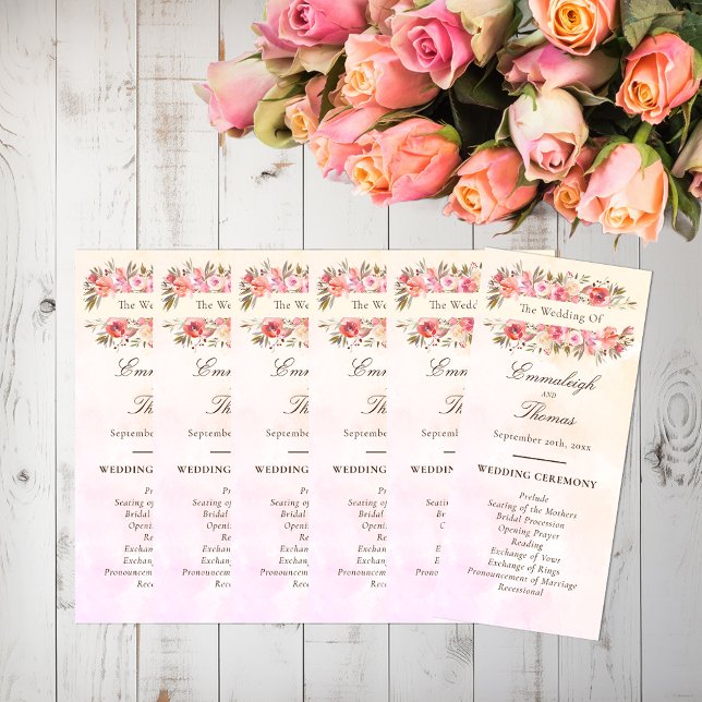 Programme de mariage Aquarelle de corail Floral (Créateur téléchargé)