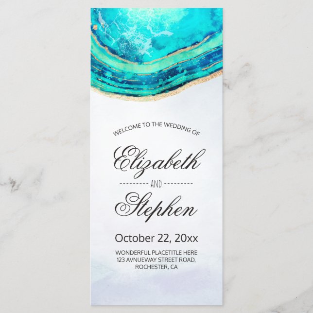 Programme de mariage Aquarelle Turquoise et Gold G (Devant)