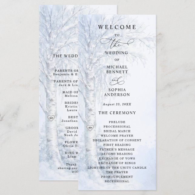 Programme de mariage Arbre de bouleau gelé (Devant / Derrière)