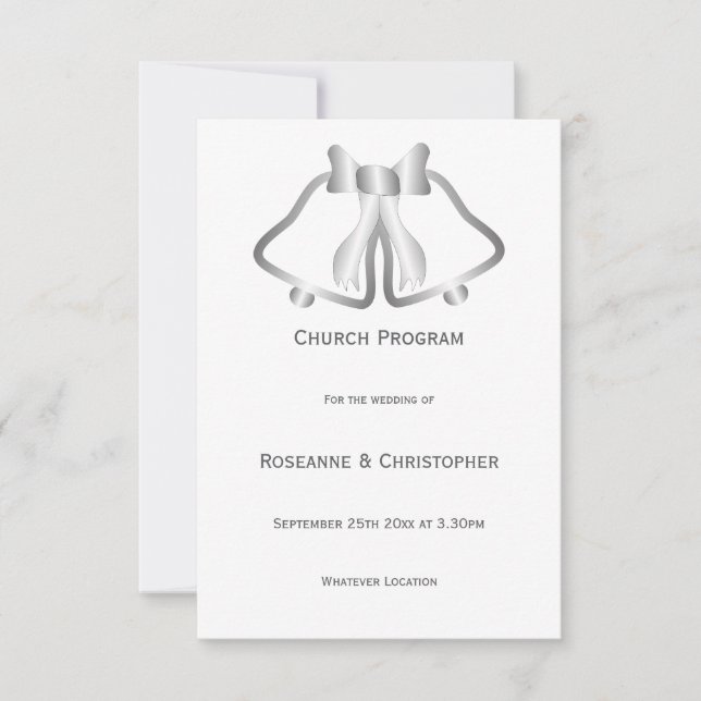 Programme De Mariage Argent Cloches Et Ruban (Devant)