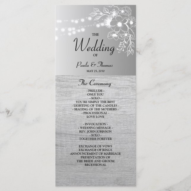 Programme de mariage argent noir et blanc (Devant)