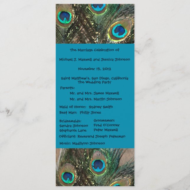 Programme de mariage artistique Peacock (Devant)