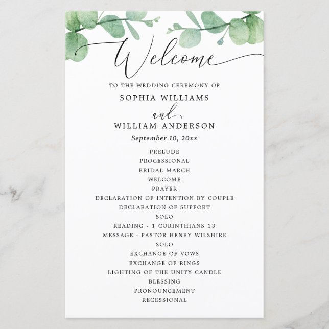 Programme de mariage au eucalyptus | Botanique en  (Devant)