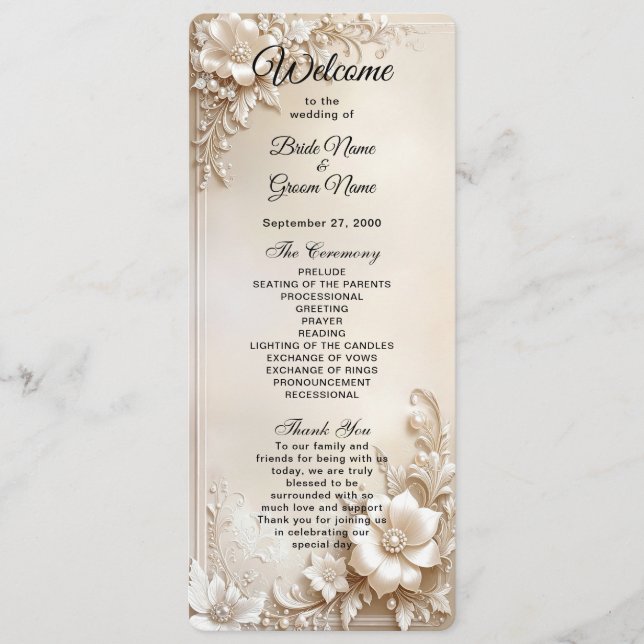 Programme de mariage aux fleurs d'ivoire (Devant)