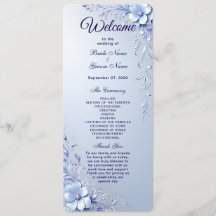 Programme de mariage aux fleurs ornées bleues avec