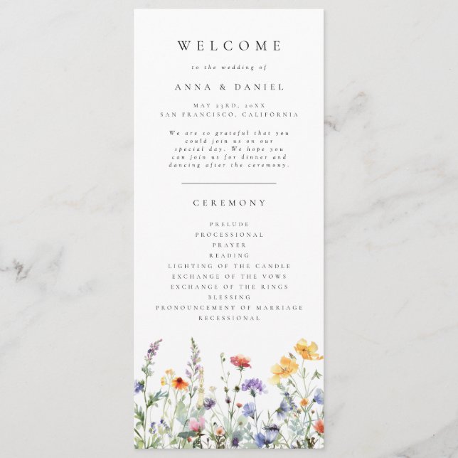 Programme de mariage aux fleurs sauvages (Devant)